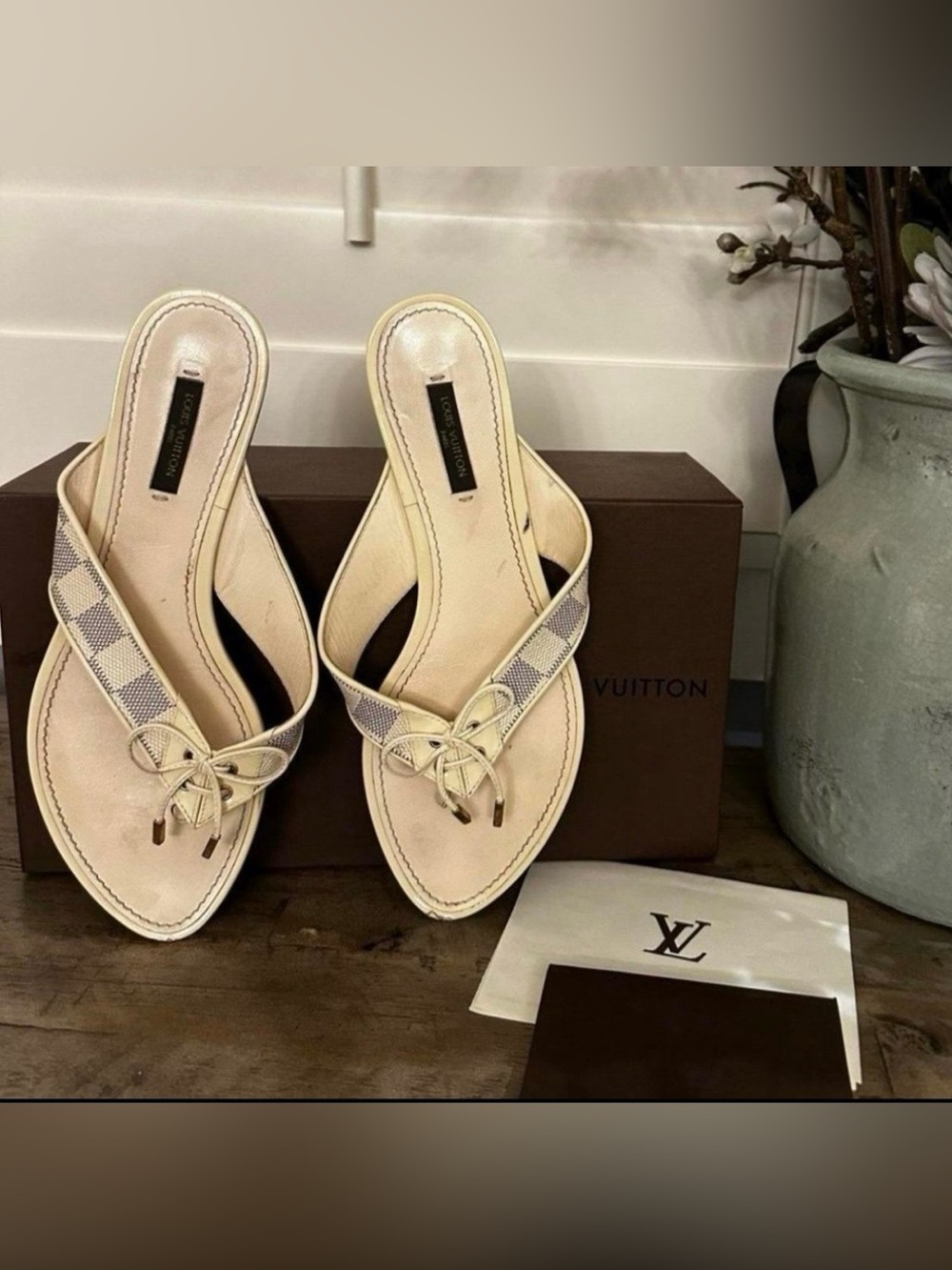 Louis Vuitton Cream Damiet Azur Thong Sandals - Size 39